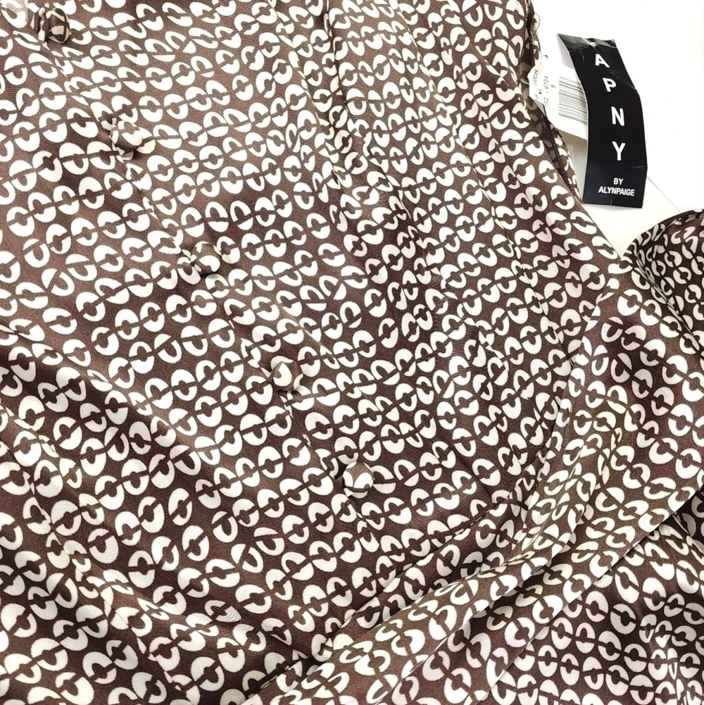 New A.P.N.Y. Brown White Patterned Satin Dress Sz 12 - Picture 5 of 16